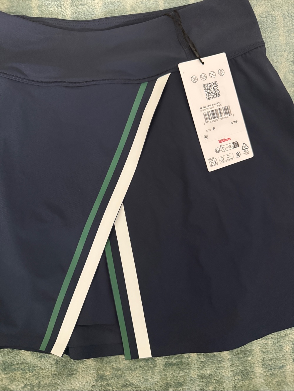 Wilson Navy Slice Tennis Pickleball Skirt with Green & White Stripes - Picture 2 of 5